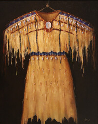 Buckskin Dress with Blue Beads by Denise Imke