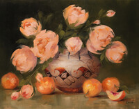 Native American Pot with Peonies and Peaches by Denise Imke