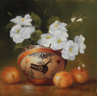Zia Bird Pot with Peaches by Denise Imke