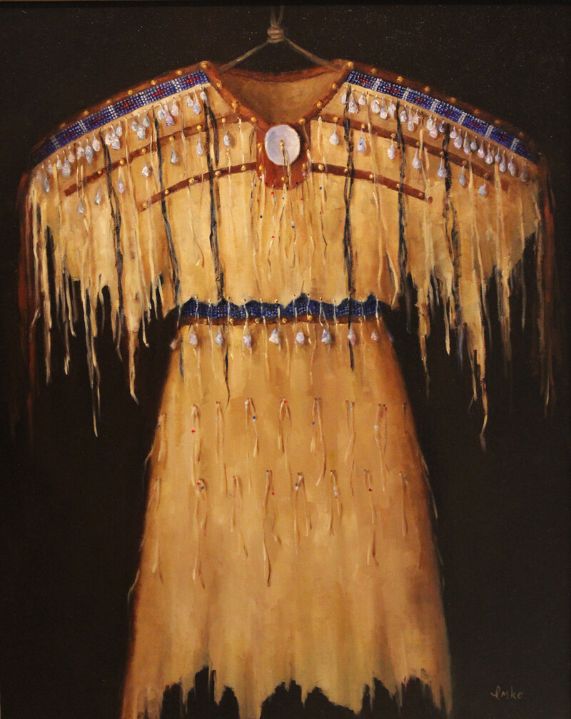 Buckskin Dress with Blue Beads by Denise Imke