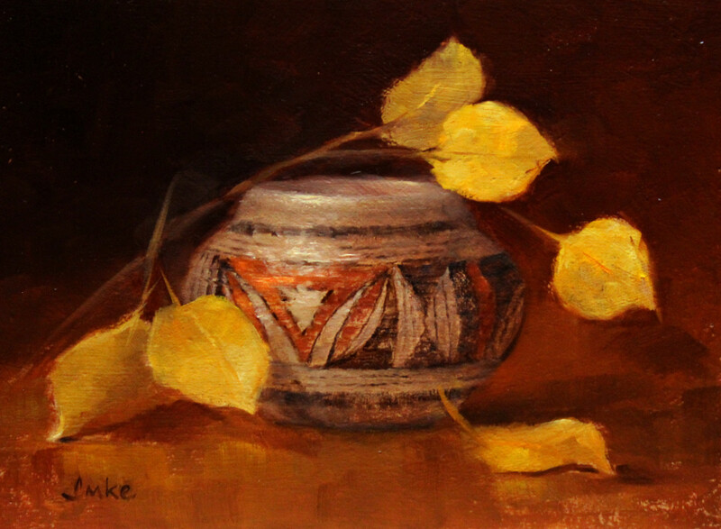 Hopi Pot with Aspen Leaves II by Denise Imke