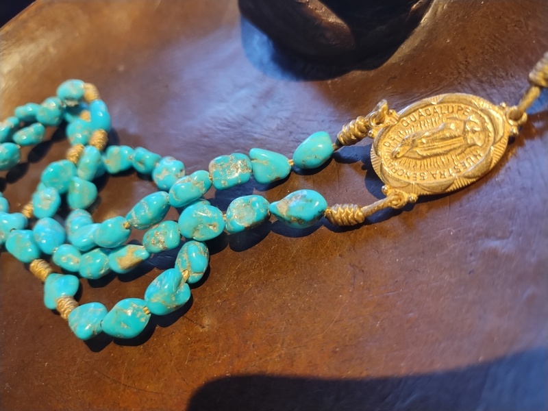 Gold Natural Turquoise Rosary 04152501 by Father Kunkel, view 2