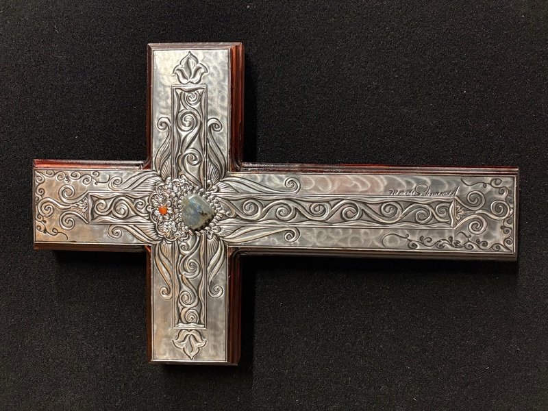 Labradorite Stone in Heart Shaped Cross