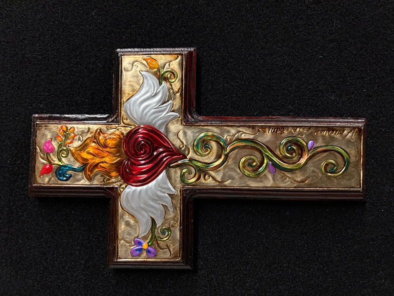 The Sacred Heart and Holy Spirit Latin Cross